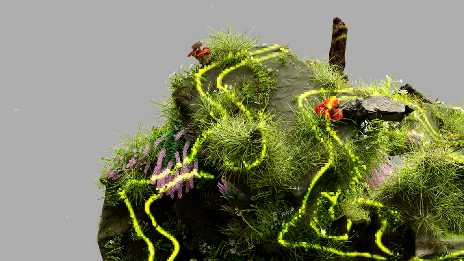 A conceptual landscape blending nature with digital AI elements.